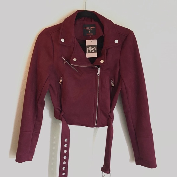 Belted Maroon Moto Jacket - Picture 2 of 3